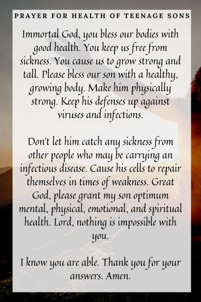 Prayer for Health of Teenage Sons